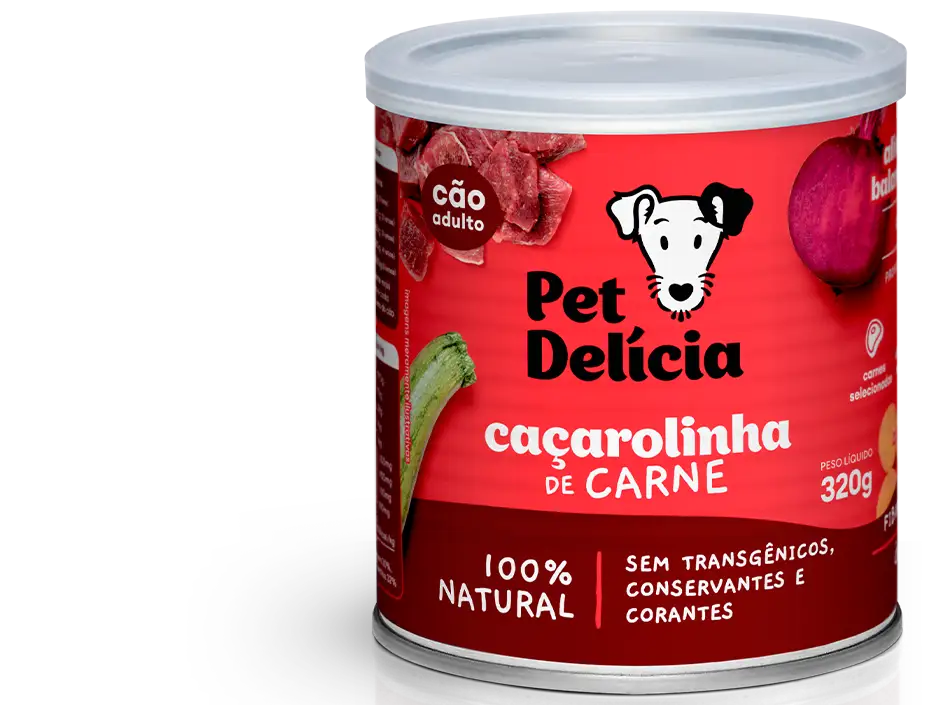 Pet Delícia Caçarolinha de Carne – alimento natural úmido para cães.