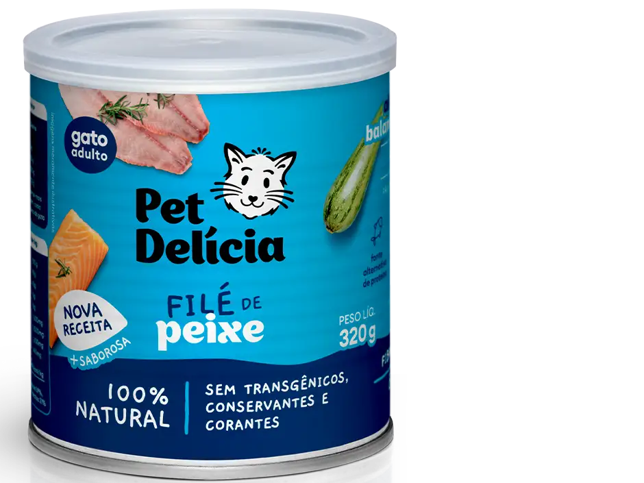 Pet Delícia Filé de Peixe – alimento natural úmido para gatos.