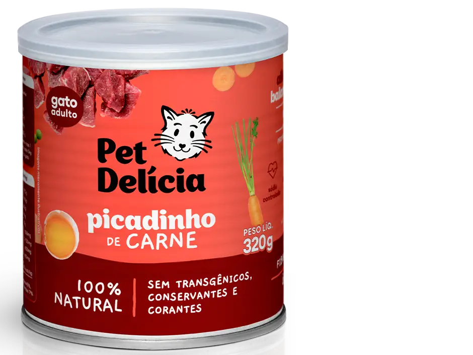 Pet Delícia Picadinho de Carne – alimento natural úmido para gatos.